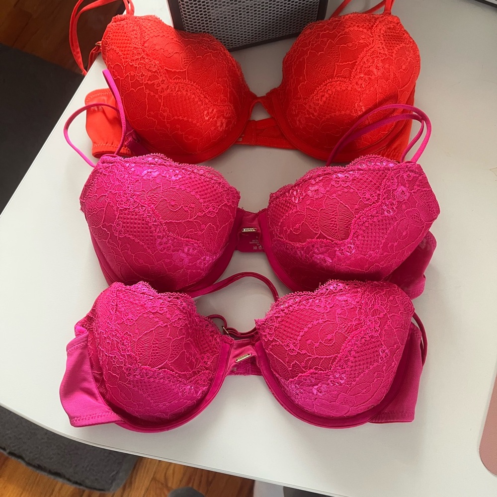 Lace Push-Up Bra - Hot Pink and Red